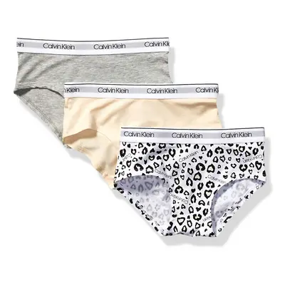 Calvin Klein Girls Little Modern Cotton Hipster Underwear Multipack LeoNudeHeather Grey XLarge