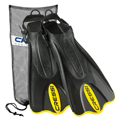 Cressi Italian Made Palau Short Snorkeling Swim Fins with Mesh Bag, Black Yellow