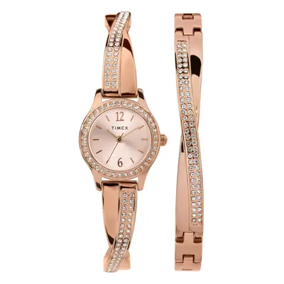 Timex Women's Dress Crystal 23mm Watch & Bracelet Gift Set - Rose Gold-Tone