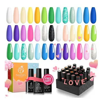 Beetles 23Pcs Gel Nail Polish Kit with Base Top Coat, Summer Paradise Collection Gel Polish Past