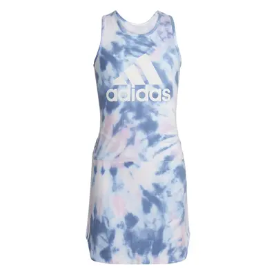 adidas Girls' Big Sleeveless Curved Hem Tank Dress White with Blue