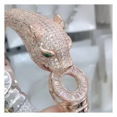 (rose gold ring 9) Zlxgirl Jewelry Jet Cubic Zircon Leopard Animal Bridal Bangle Jewelry Europe 