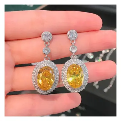 (yellow) Real S925 Silver Sterling Sapphire Drop Earring For Women Aretes De Mujer Topaz Jewellr