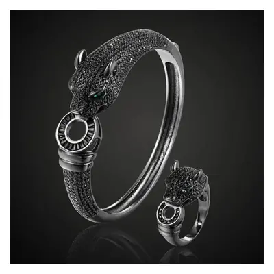 (Gun Black ring 9) Zlxgirl Jewelry Jet Cubic Zircon Leopard Animal Bridal Bangle Jewelry Europe 