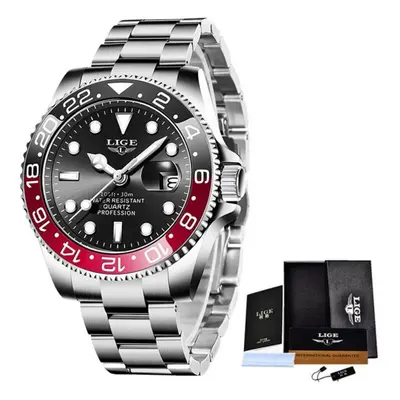 (black,red) Lige Fashion Business Mens Watches Waterproof Auto Date Watch Military Men&apos;s Wa