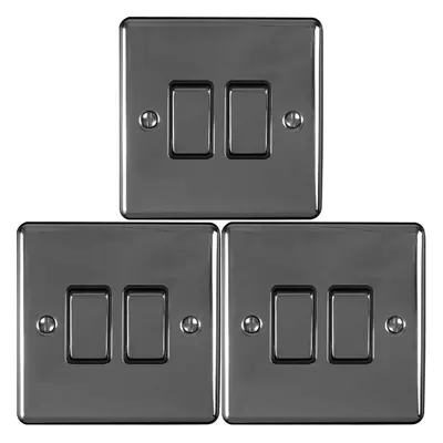 3 PACK Gang Double Metal Light Switch BLACK NICKEL Way 10A Black Trim