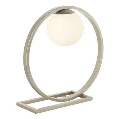 Brushed Silver Table Lamp Light - Gloss Opal Glass Shade - Circular Hoop Design