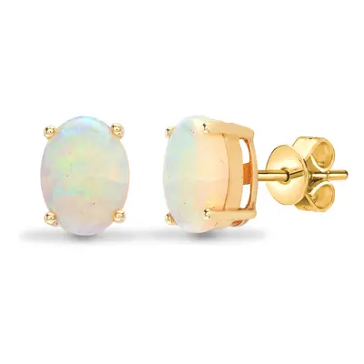 Jewelco London Ladies Solid 18ct Yellow Gold Claw Set Oval Opal Solitaire Stud Earrings - 18E180