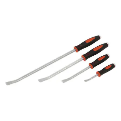 4 Piece Heavy Duty Angled Pry Bar Set - Soft Grip Handles with Hammer Caps