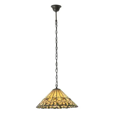 Tiffany Glass Hanging Ceiling Pendant Light Bronze & Amber Floral Shade i00126