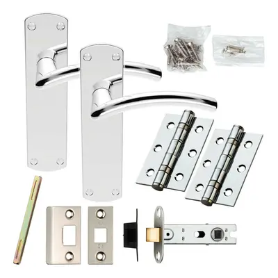 Door Handle & Latch Pack Chrome Arched Lever Backplate Complete Set x 42mm