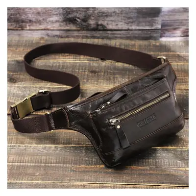 (coffee) Genuine Leather Men Waist Pack Casual Male Waist Bag