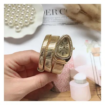 (GD) New Women Luxury Brand Watch Snake Quartz Ladies Gold Watch Diamond Wristwatch