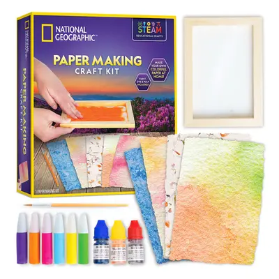 NATIONAL GEOGRAPHIC Kids Paper Making Kit - Make & Decorate Sheets of Craft Paper Includes Woode