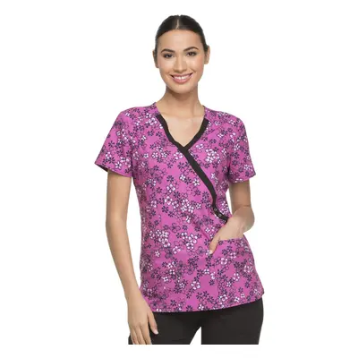 Dickies Prints Women Scrubs Top Mock Wrap DK714 Daisy Chain