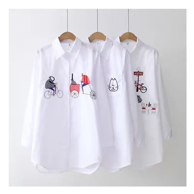 (Wheelbarrow, M) New Large-size Autumn Top Embroidered Shirt Mid-length Large Version Loose Long