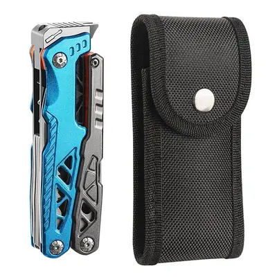 (Light Blue) Outdoor portable folding pliers camping multifunctional car multi-purpose knife pli