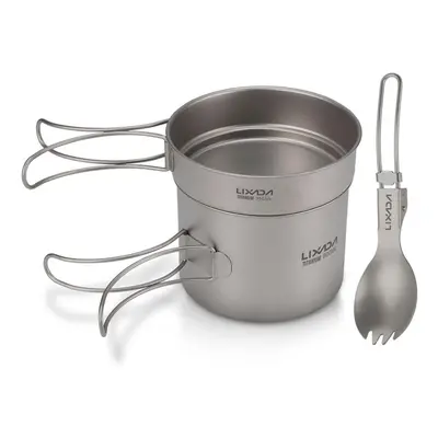 (900ml pot & 350ml pan & spork) Lixada Ultralight Titanium Cookset Outdoor Camping Cookware Set 