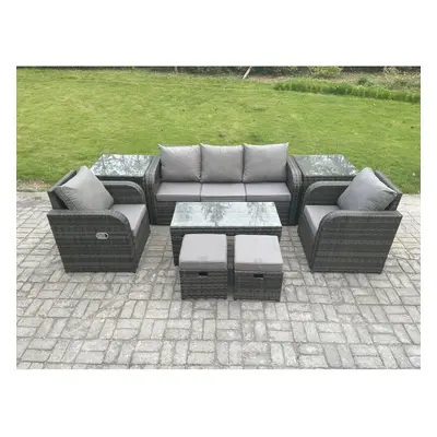 Fimous Seater Rattan Garden Furniture Set with Rectangular Coffee Table Side Tables Small Footst