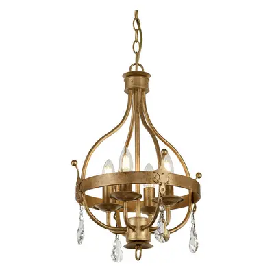 4 Bulb Ceiling Pendant Light Fitting Gold Patina LED E14 60W Bulb