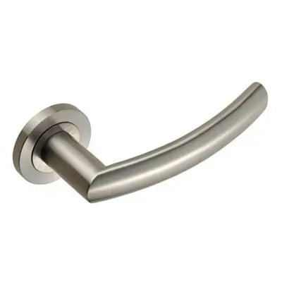 PAIR Curved Round Bar Handle on Round Rose Concealed Fix Satin Steel