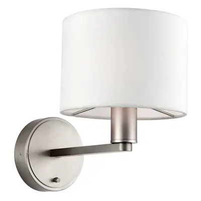 Wall Light Matt Nickel Plate & Vintage White Fabric 40W E14 Dimmable