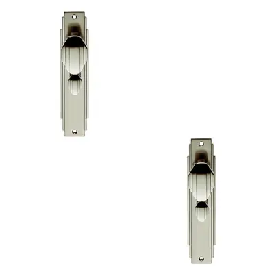 2x PAIR Line Detailed Door Knob on Bathroom Backplate x 45mm Satin Nickel