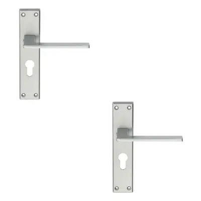 2x Flat Straight Lever on Euro Lock Backplate Handle x 40mm Satin Chrome