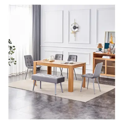 Dining Table and Chairs With Bench Oak Effect Wood Table Grey Velvet Chairs Dining Room