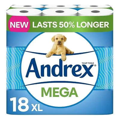 Andrex Classic Clean Mega Toilet 2-Ply Roll White XL Rolls Same Quality Roll Lasts Even Longer =