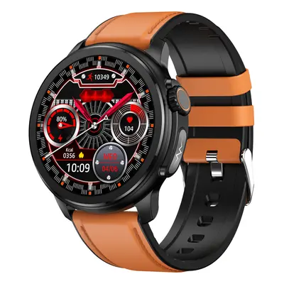 (Brown Leather) Smart Watch Blood Glucose Lipid Uric Acid Monitor AMOLED Screen Bluetooth Call S