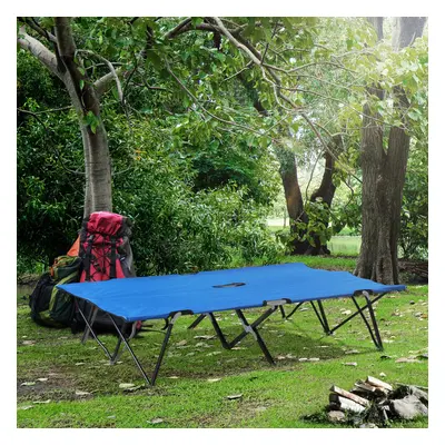 Outsunny Double Camping Folding Cot Outdoor Portable Sleeping Bed, Blue