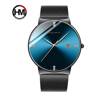 (blue) Hannah Martin Fashion Men's Quartz Watches Blue Black Gradient Men Watch Diamond Business