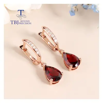 (red, M) New Red Garnet Earrings Sterling Silver Rose Gold For Natural Gems Pear 6*9mm Fine Jewe