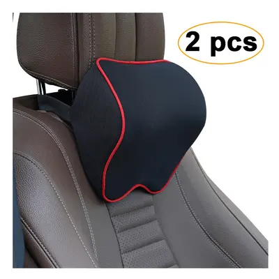 (2pcs-neck-Black Red) Car Neck Headrest Pillow Car Accessories Cushion Auto Seat Head Support