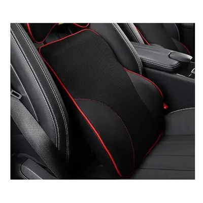 (black red Lumbar) Leather Mesh Car Neck Pillow Set Memory Foam Auto Headrest Waist Support