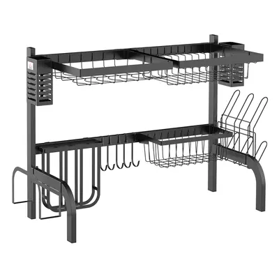 HOMCOM Over The Sink Dish Drainer Rack, Tier Dish Rack for Kitchen, Black