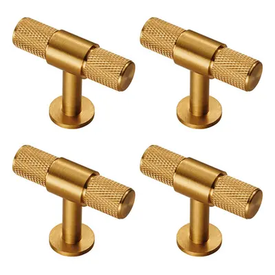 4x Knurled Cupboard T Shape Pull Handle x 13mm Satin Brass Cabinet Handle