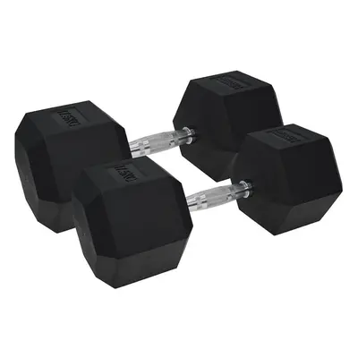 Pro Dumbbell Pair - 2x 17.5KG Rubber Coated Hex Dumb-Bells Knurled Steel Handle