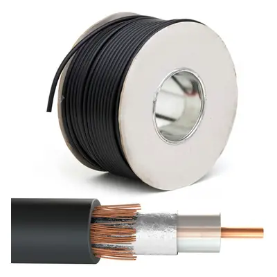 100M Black RG6 Coaxial Cable - 75OHM TV Aerial Satellite Freeview Wire Reel Drum