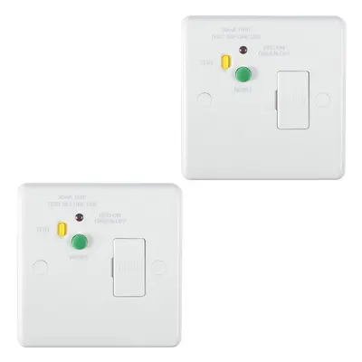 2 PACK Gang Single 13A Unswitched Fuse Spur & 30mA Passive RCD WHITE Safety