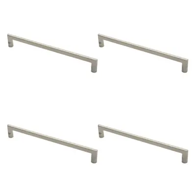 4x Flat D Bar Door Pull Handle x 15mm 350mm Fixing Centres Satin Steel