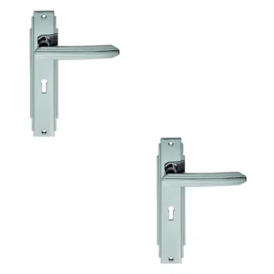 2x PAIR Line Detailed Handle on Lock Backplate x 45mm Polished Chrome