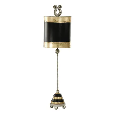 Table Lamp Silver Leaf Ball Feet Gold & Black Striped Base & Shade LED E27 60W