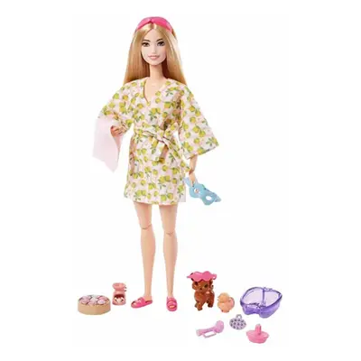 Doll, Kids Toys, Blonde Doll with Pet Puppy, Barbie Sets, Spa Day, Lemon Print Bathrobe, Headban