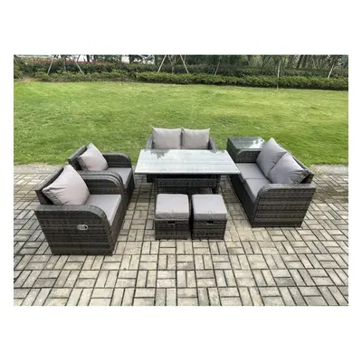 Fimous Rattan Outdoor Furniture Garden Dining Set Rectangular Table and Chair Sofa Set With Side