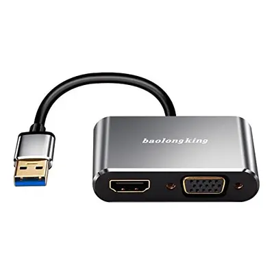 USB 3.0 to HDMI+VGA Adapter with Audio Output, USB to HDMI Converter 1080P Support HDMI and VGA 