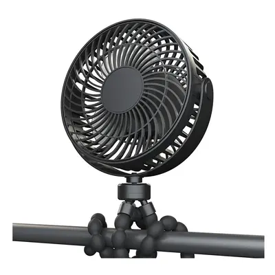 (black) Portable Small Stroller Fan With Flexible Tripod Clip USB Rechargeable Handheld Cooling 