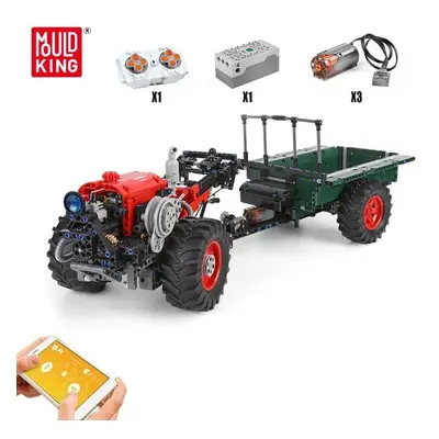 (red) Mould King Technical Motorized Farm Tractor Model App Remote Control Truck Building Blocks