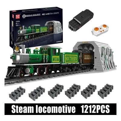 (green) Mould King Technical Car Building Block Remote Control Steam Locomotive With Train Tunne